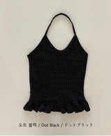 Dodori Polka Dot Hem Frill Halter Neck Layered Sleeveless Summer Top (4 colors)