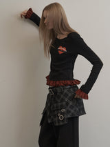 CHECK FRILL TOP