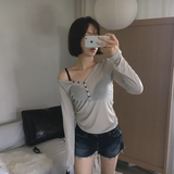 ゴーイング Vネック ボタンフロント フーデッド テンセル ロングスリーブ Tシャツ