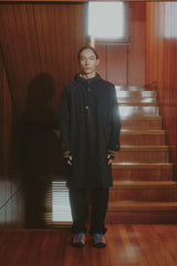 WASHED NYLON HOODED COAT NAVY