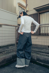 Tucked denim pants (Blue)