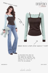 Green block layer long-sleeve T-shirt