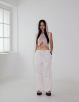 ribbon string shirring wide pants