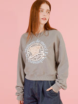Women's Bear Friends Pigment Smokey Cropped Sweatshirt Light Gray (FCF1TS206W)