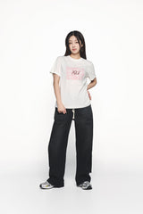 25SS オイルペイティンググラフィックウーマンショートスリーブTシャツ クリーム