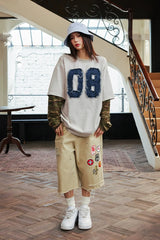 ディストレスカーモパッチワーク長袖Tシャツ