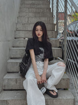 ピーポープリンティドコットン半袖Tシャツ