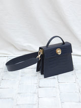 LAZEL MINI CROC ショルダーレザーバッグ / Wani Navy