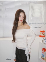 オフショルダーレースストラップロングスリーブTシャツ