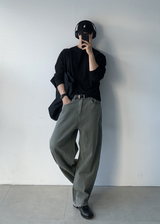 アーロンモーデンエッセンシャルセミクロッピードロングスリーブTシャツ