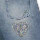 Fray patch denim Pants / Light blue