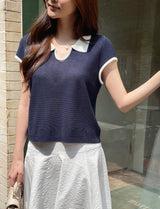 Cooly V Color Matching Collar Knit