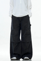 Washed Patchwork Straight Cargo Pants