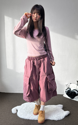 The Hill Pigment Washed Cargo Bermuda Pants  4 Color 