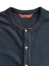 WOOL BLEND PIQUÉ TEXTURE CROSS TOTEM EMBROIDERY RAW-EDGE FOUR-COLOR BUTTON CARDIGAN