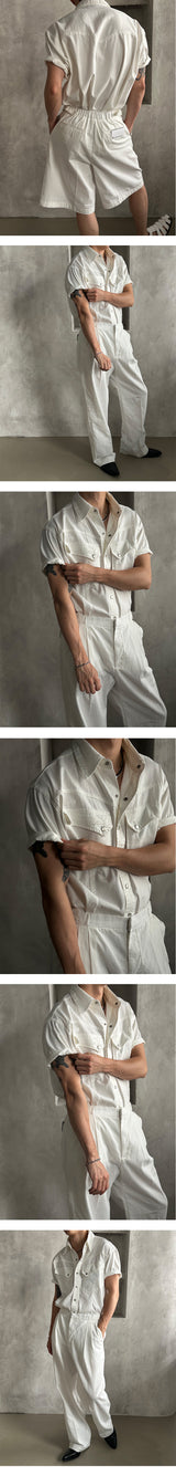 [MUSCLE FIT] Cool ever western denim half shirts (White)
