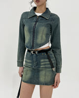 ベトウォッシングカットクロップデニムセット ジャケット