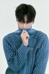 TWO TONE KNIT ZIP-UP
