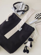 Simple line mini string pouch bag - black