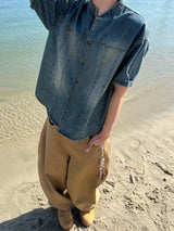 Double-Stitch Denim Short-Sleeve Shirt (2 Colors)