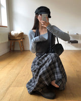 [ORIGINAL] Buckle Check Midi Pleated Skirt
