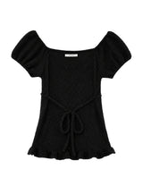 SOFT SHIRRING T-SHIRT(BLACK)