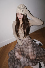 Long Check Chiffon Sharalla Skirt