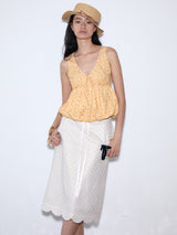 rirri SS25 vacation wear 100% Cotton Textured Floral Blouse with Puffed Lace Trim - Resort Collection
