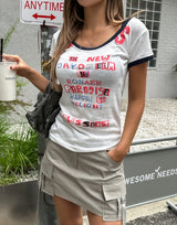 カートゥーンレタリングシースルーリンガーショートスリーブ