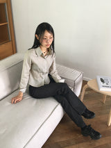 [3色] リビースティッチレッグルームブーツカットローデニムパンツ
