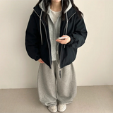 Char Hoodie Layered Color Matching Hood Zip-Up Padded Jumper 
