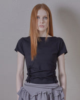 back open ruffle top / black