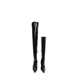 Colorful Bridge | Asymmetrical Over-the-Knee Boots for Women with Belt Clip, Patent Leather, Thin Heels, Pointed Toe, Elastic Boots
