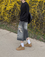 Sheer Raw-Edge Waffle Long Sleeve