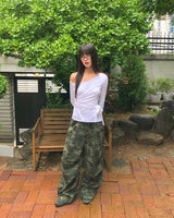 エビンリボンアンバランスレイヤードワンオフショルダー長袖Tシャツ
