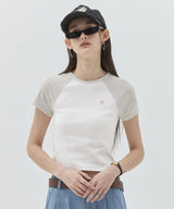 KIRSH PLAIN COLOR MIX RAGLAN CROP T-SHIRT - GRAY  
