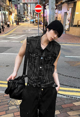 Semi-Cropped Multi-Pocket Denim Vest