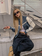Peer One Track Crop Leather Jacket