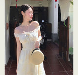 [ mori girl ] whitey back ribbon floral long ops