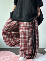 HIGH QUALITY🐣ストリングトラックチェックオーバーセミバルーンワイドパンツ - 3 COLORS