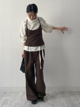 High-neck belted balloon-fit blouse