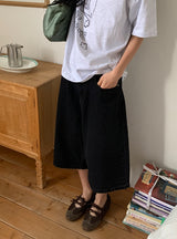 [unisex] ハチ ボーイフィット バミューダ デニムパンツ
