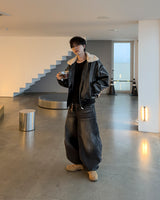 Dot heavy brushed balloon denim pants