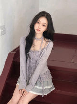 BN Check Frill Bustier + Cardigan + Tie Set (3color)