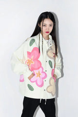 H/C Handpainted Cartoon Flowers Coach Jacket