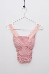 Lace-Trimmed Shirred Smocked Bra Top (Pink)