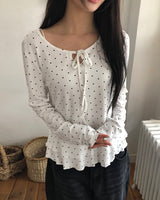 Madin Ribbon Dot Frill Long Sleeve T-Shirt