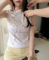 [ vintage + feminine ] moon flower antique ribbed sleeveless top
