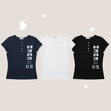 ヘンリーネックスナップレタリングスリムショートスリーブドTシャツ (3 colors)