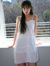 Boho Shirring Mini Dress (White)